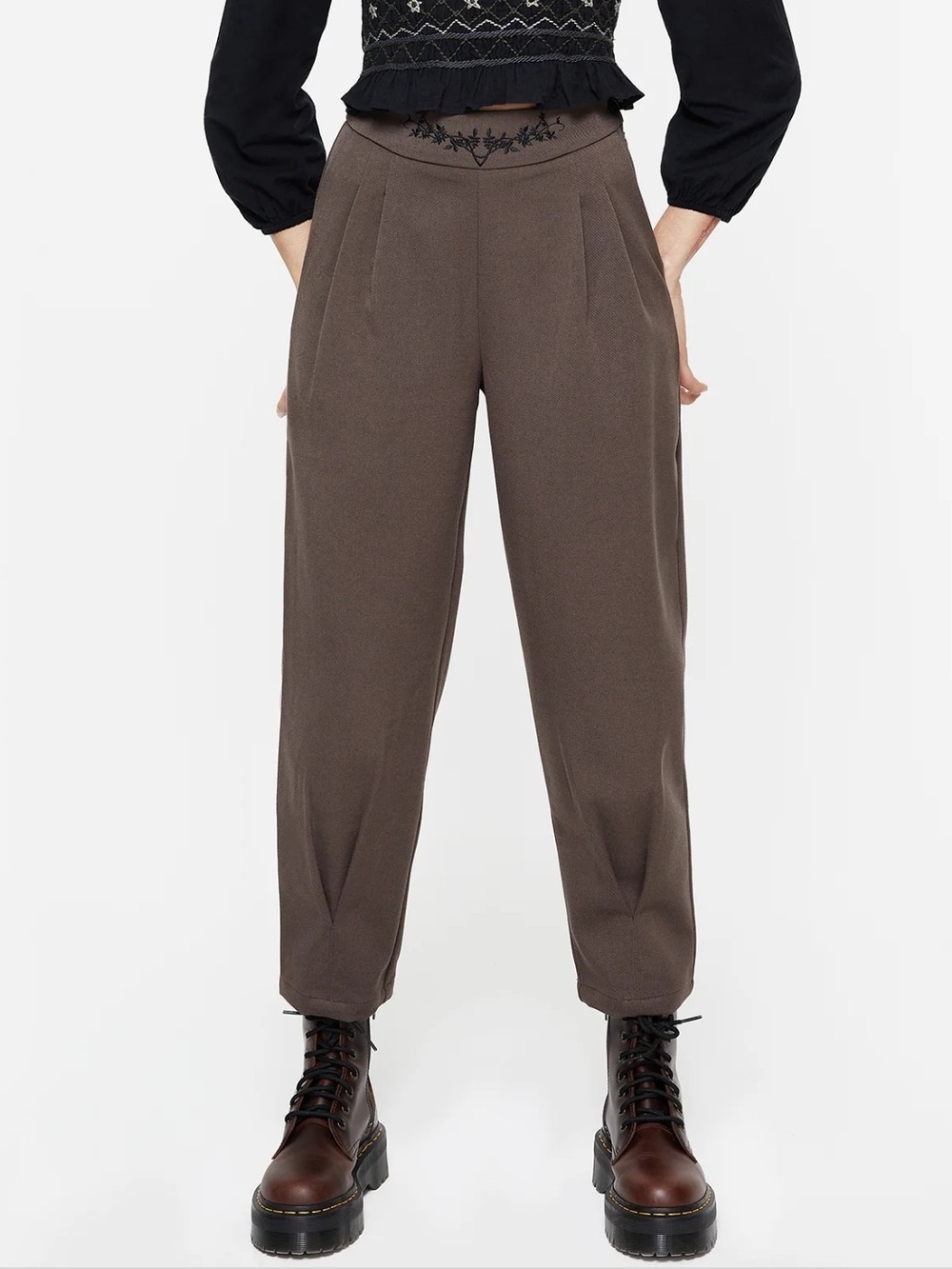 Disturbia Woodruff Embroidered Balloon Leg Tapered Trouser